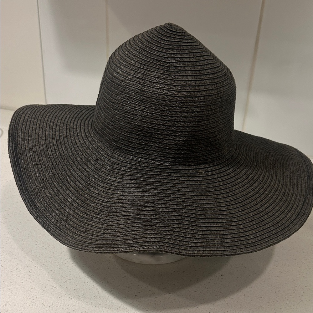 J. Crew Black Wide-Rim Straw Sun Hat